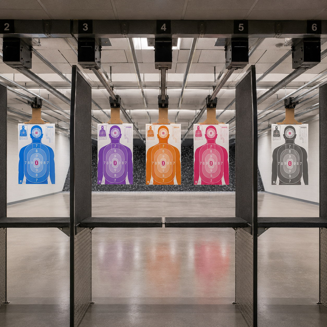 Five SAFVIN color targets displayed in an indoor range