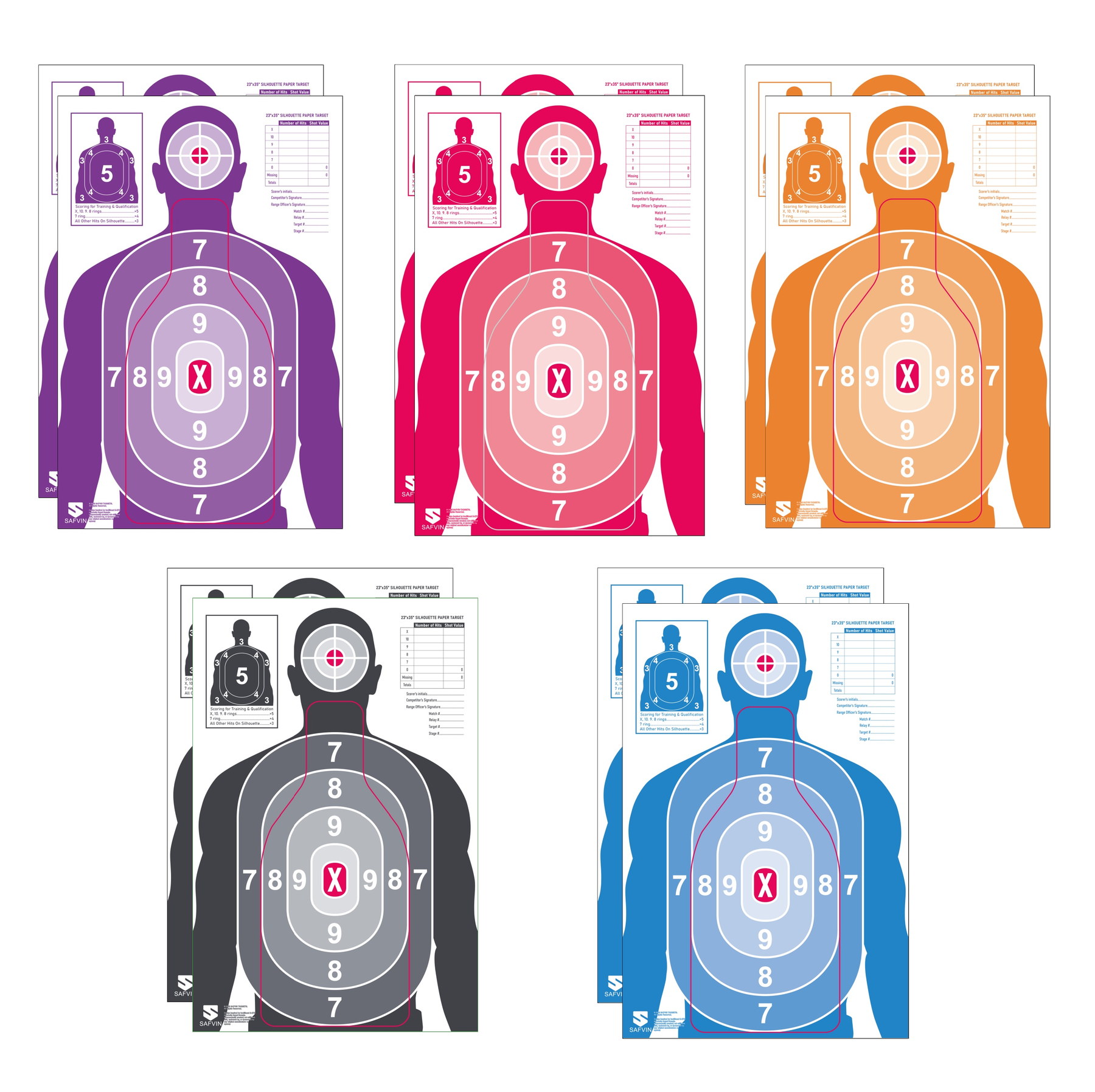 SAFVIN 10-pack assortment with two paper targets in each of five colors