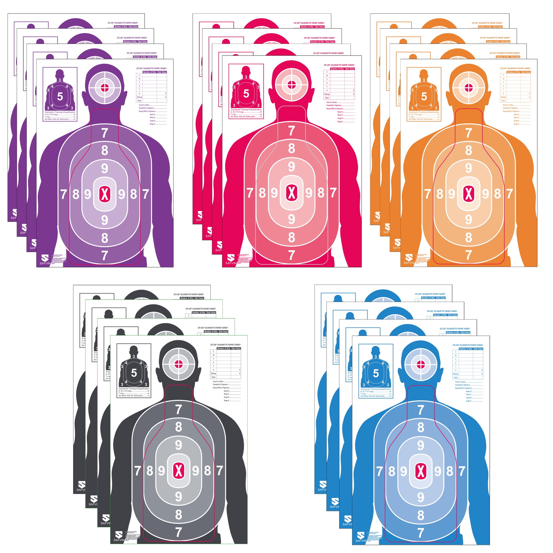SAFVIN 20-pack assortment with four paper targets in each of five colors